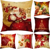 Set van 6 kerstkussenhoezen, rood en goud decoratieve kerstkussenhoezen, kerstsneeuwman rendier kerstman kussenhoes voor bankdecoratie Kerstmis, 45 x 45 cm