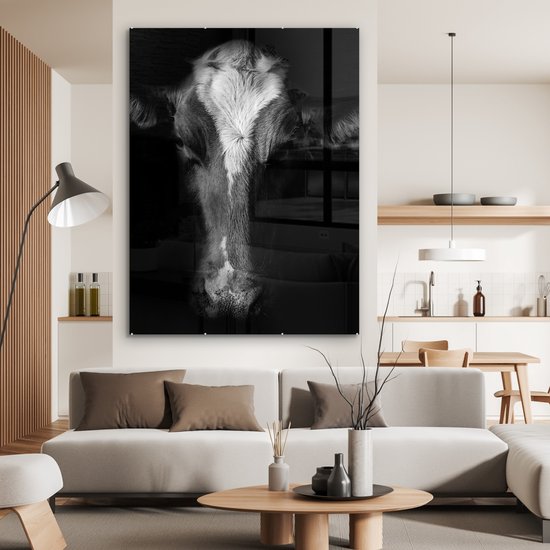 MuchoWow® Peinture sur verre 120x160 cm - Peinture sur verre acrylique - Vache - Animaux - Zwart - Photo sur verre - Peintures
