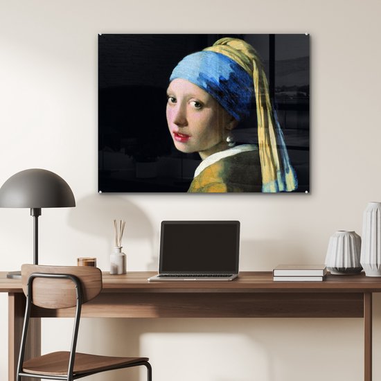 MuchoWow® Peinture sur verre 80x60 cm - Peinture sur verre acrylique - Fille à la boucle d'oreille en perle - Johannes Vermeer - Photo sur verre - Peintures