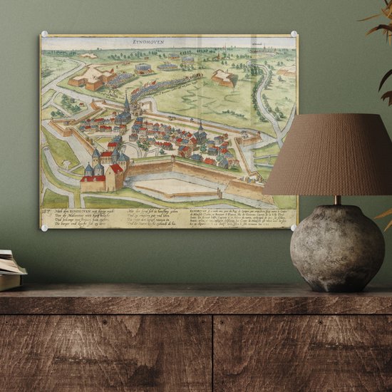 MuchoWow® Glasschilderij 40x30 cm - Schilderij acrylglas - Stadskaart - Eindhoven - Antiek - Foto op glas - Schilderijen - Plattegrond