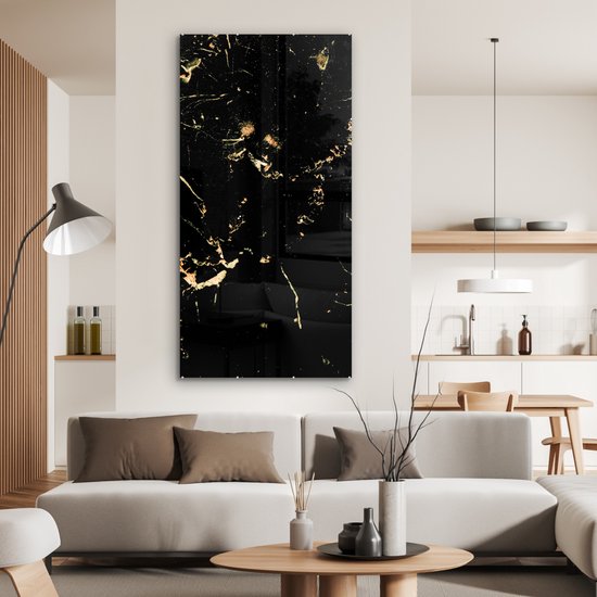 MuchoWow® Peinture sur verre 80x160 cm - Peinture acrylique sur verre - Marbre - Citron Zwart - Or - Photo sur verre - Peintures