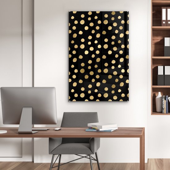 Peinture sur verre MuchoWow® 60x90 cm - Peinture acrylique sur verre - Motifs - Pois - Or - Photo sur verre - Peintures