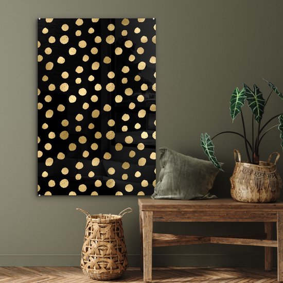 Peinture sur verre MuchoWow® 60x90 cm - Peinture acrylique sur verre - Motifs - Pois - Or - Photo sur verre - Peintures