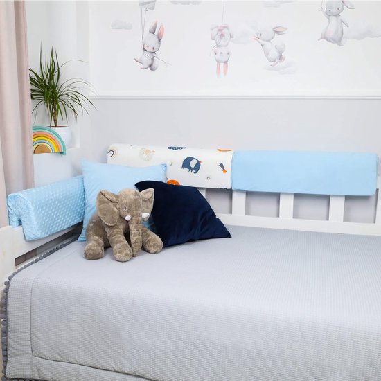 Bedrandbescherming voor kinderbedden 80 cm - bescherming voor bedframe babybed valbescherming voor boxspringbed bedrail met hoesrandbescherming kinderbabybedje Blauw