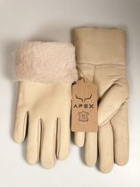 Leren Handschoenen Heren - Premium kwaliteit %100 Schapenleer - Creme- Winter - Extra warm - Maat M