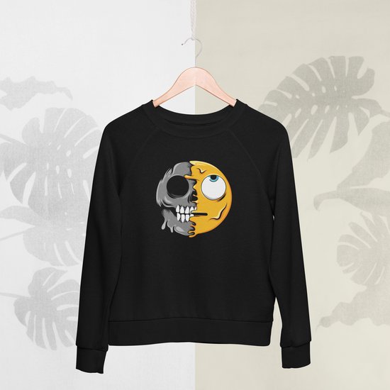 Feel Free - Halloween Sweater - Smiley: Gezicht Met Rollende Ogen - Maat S - Kleur Zwart