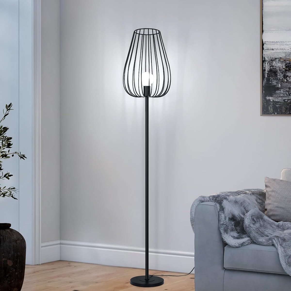 Goeco-Vloerlampen-Vintage-vloerlamp-met metalen kap-vloerlamp met voetschakelaar-zwart-metalen-woonkamerlamp-E27-fitting vloerlamp-zonder lamp-156CM