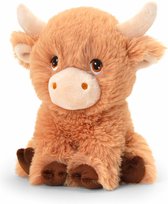Keel Toys pluche koe met hoorns knuffeldier - bruin - zittend - 25 cm - Luxe Eco kwaliteit knuffels