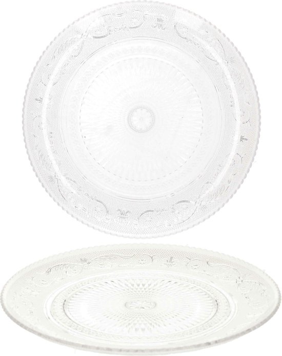 Plasticforte onbreekbare taart/gebakbordjes - 4x - kunststof - kristal stijl - transparant - 15 cm