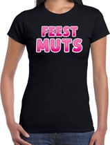 Bellatio Decorations verkleed t-shirt voor dames - Feest muts - zwart/roze - carnaval L