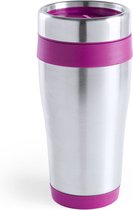 Tasse chauffante/tasse à café/tasse isotherme thermos - acier inoxydable - argent/rose - 450 ml - Mug de voyage