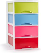 Plasticforte Ladeblokje/bureau organizer met 4x lades - multi kleuren - L26 x B36 x H49 cm