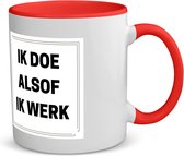 Akyol - ik doe alsof ik werk koffiemok - theemok - rood - Werk - collega's - collega's - werknemers - verjaardag - afscheidscadeau - geschenk - leuke cadeau - kado - 350 ML inhoud