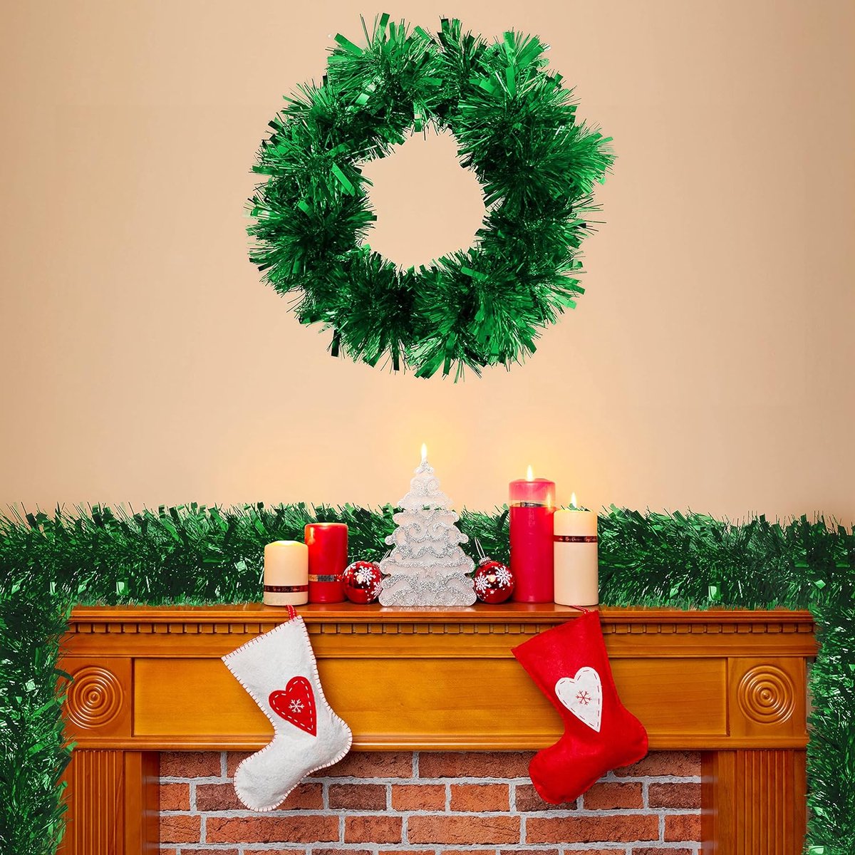 2x Kerst lametta guirlandes rood 700 cm kerstboom versiering/decoratie
