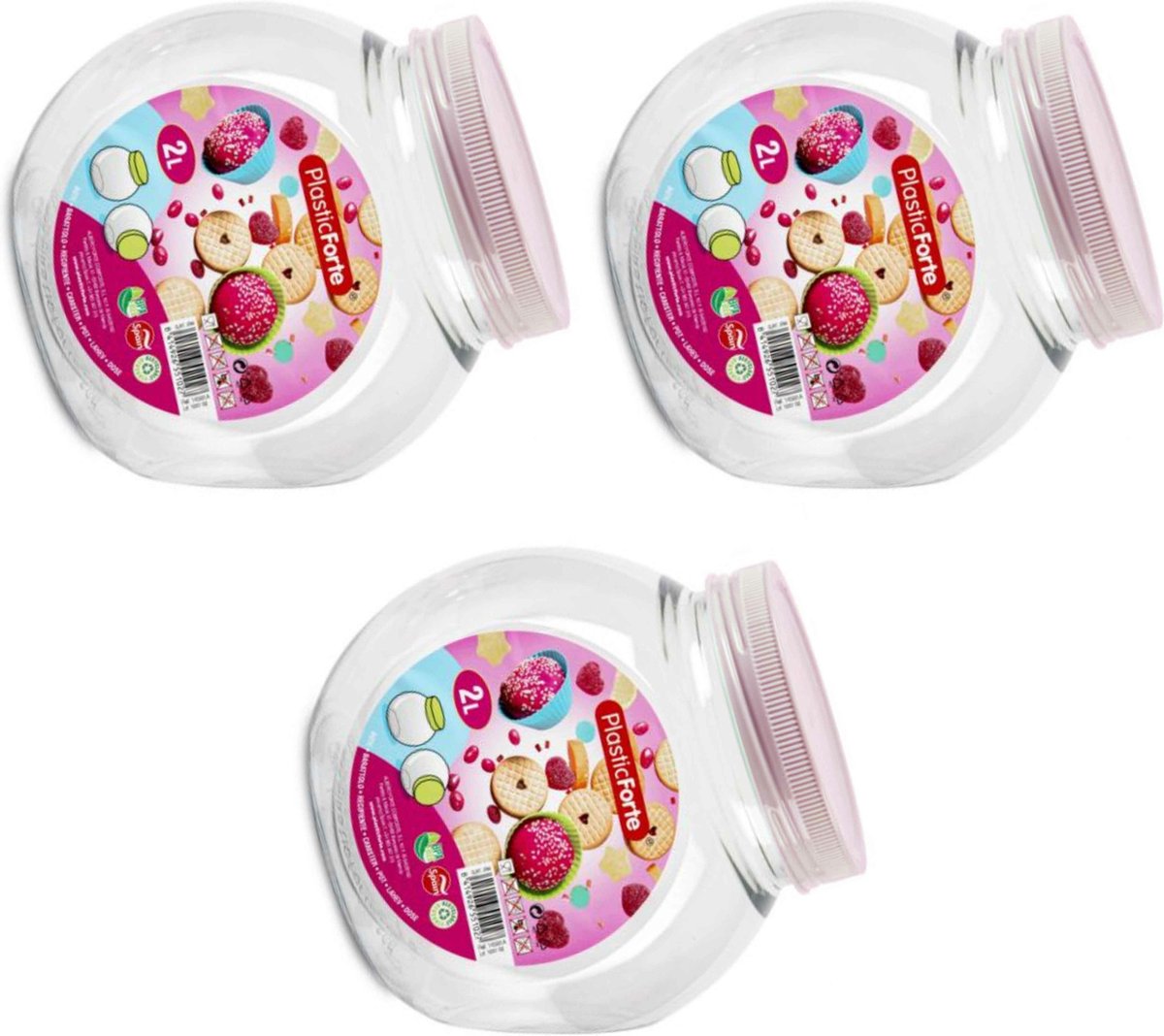 PlasticForte Snoeppot/voorraadpot - 3x - 2L - oud roze - kunststof - D12 x H17 cm