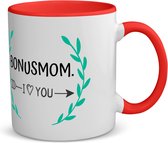 Akyol - bonusmom i love you koffiemok - theemok - rood - Mama - de liefste bonusmoeder - moeder cadeautjes - moederdag - verjaardag - geschenk - kado - 350 ML inhoud