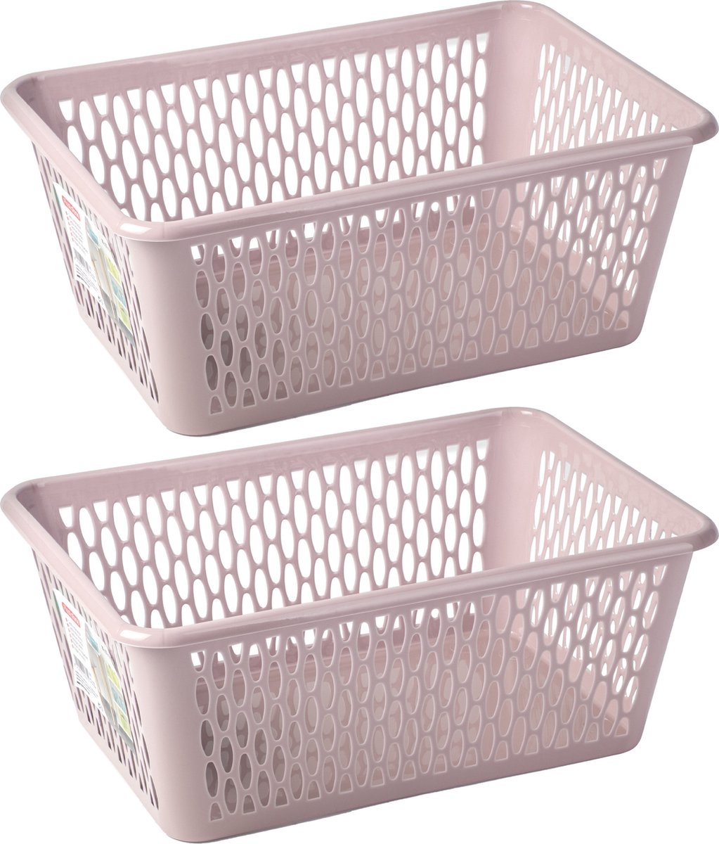 Plasticforte opbergmand/kastmandje - 2x - 6,5 liter - roze - kunststof - 20 x 30 x 11 cm - Opbergbox