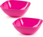 Plasticforte serveerschaal/saladeschaal - 2x - D28 x H11 cm - kunststof - fuchsia roze - 4800 ml
