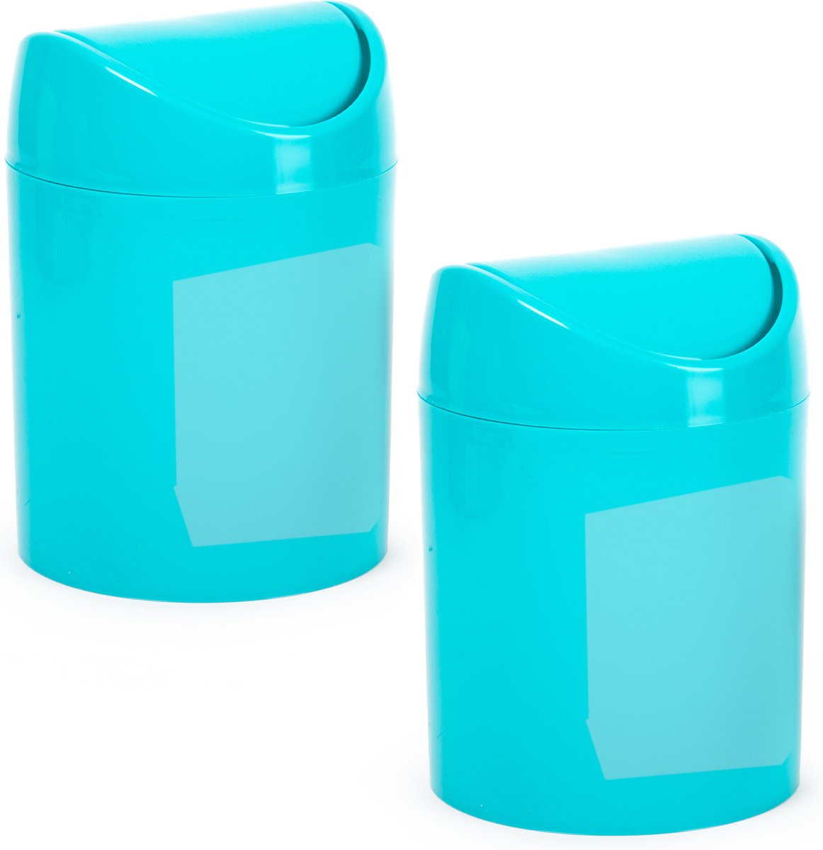 Goedkoopste Plasticforte Mini prullenbakje - 2x - 1,4L - blauw - kunststof - met klepdeksel - tafel/aanrecht