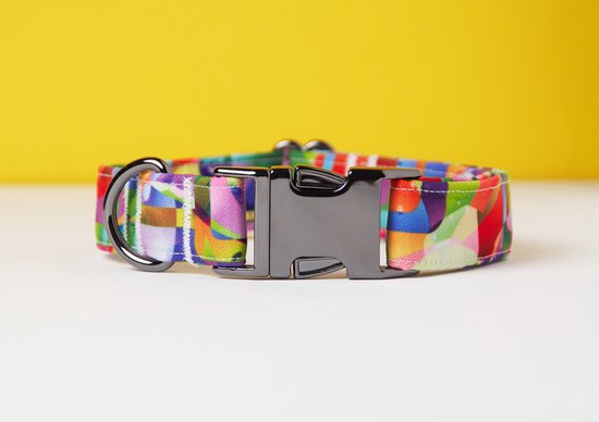 Collier pour chien Awesome Paws - Chiens Collar Rainbow Abstract pattern - Rainbow Multicolor - Fait à la main | Taille L