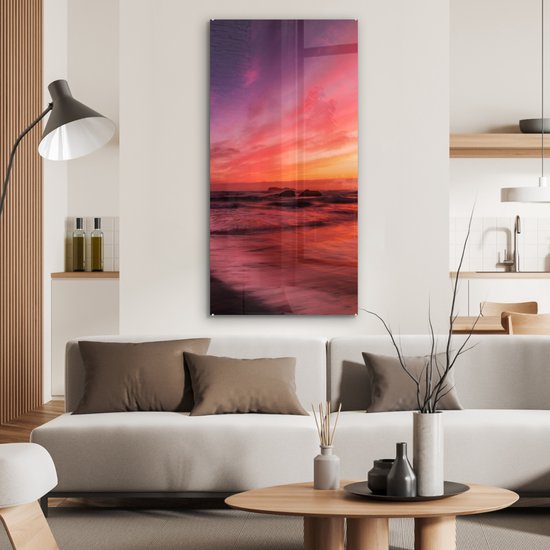 MuchoWow® Peinture sur verre 60x120 cm - Peinture sur verre acrylique - Plage - Mer - Nature - Soirée - Photo sur verre - Peintures