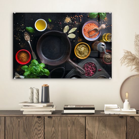 MuchoWow® Peinture sur verre 60x40 cm - Peinture sur verre acrylique - Herbes - Légumes - Pan - Photo sur verre - Peintures