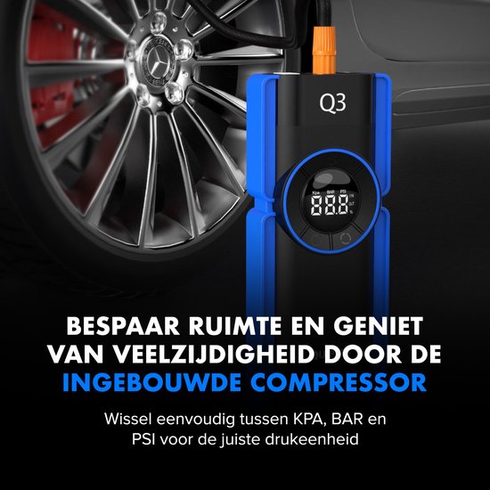 Quipted 6-in-1 Jumpstarter – 2500A & 20000mAh - Jumpstarter voor Auto - Compressor Bandenpomp - 12V Starthulp - Incl. Opbergtas & Accessoires - Quipted