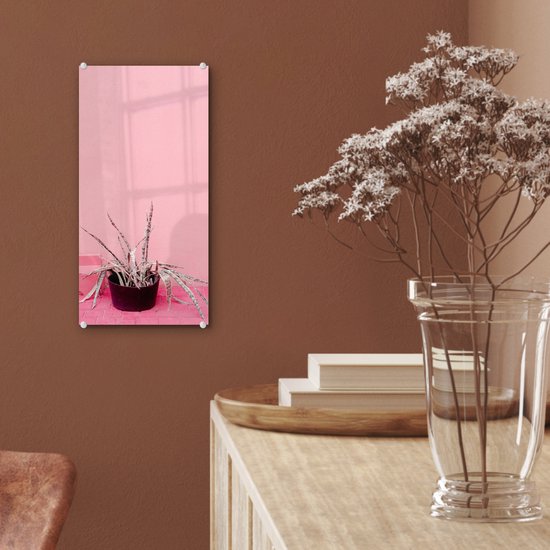 MuchoWow® Glasschilderij 20x40 cm - Schilderij acrylglas - Zomer - Roze - Planten - Foto op glas - Schilderijen