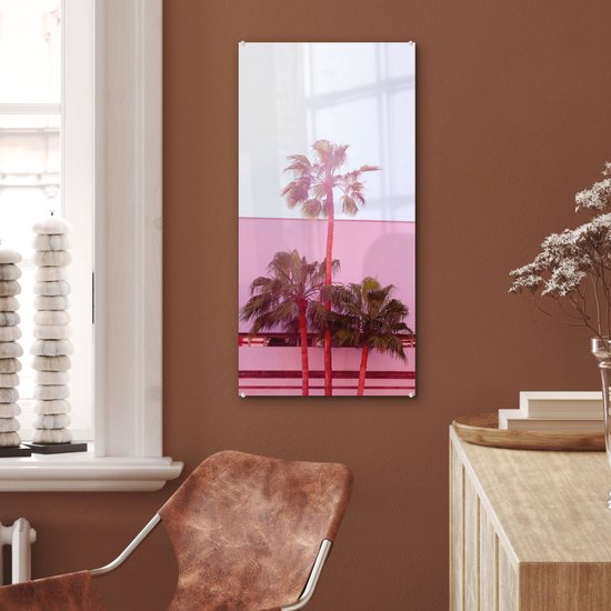 MuchoWow® Peinture sur verre 40x80 cm - Peinture sur verre acrylique - Palmier - Affiche de jardin - Rose - Photo sur verre - Peintures