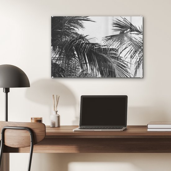 MuchoWow® Peinture sur verre 60x40 cm - Peinture sur verre acrylique - Feuilles de palmier - Nature - Vintage - Palmier - Photo sur verre - Peintures