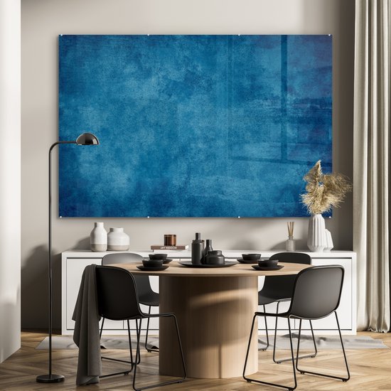 MuchoWow® Peinture sur verre 180x120 cm - Peinture acrylique sur verre - Béton - Blauw - Vintage - Structure - Industriel - Photo sur verre - Peintures