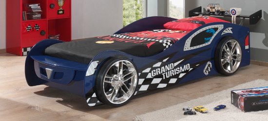 Autobed + boekenkast Grand Turismo - blauw/rood