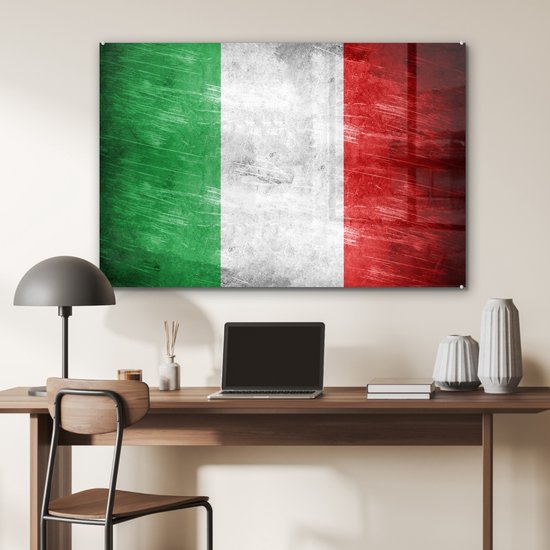 MuchoWow® Glasschilderij 120x80 cm - Schilderij acrylglas - Afbeelding van de vlag van Italië - Foto op glas - Schilderijen
