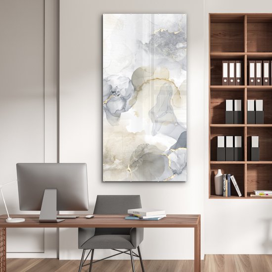 MuchoWow® Peinture sur verre 80x160 cm - Peinture sur verre acrylique - Marbre - Doré - Zwart - Photo sur verre - Peintures