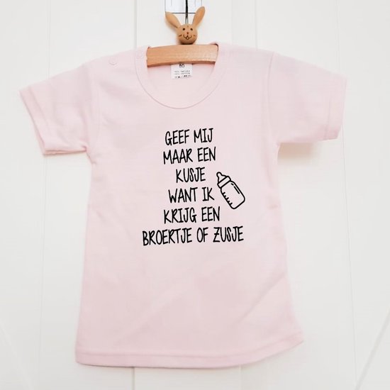 Shirt Aankondiging zwangerschap kusje broertje zusje Ik word grote zus | korte mouw | roze | maat 74 zwangerschap aankondiging bekendmaking Baby big sis sister