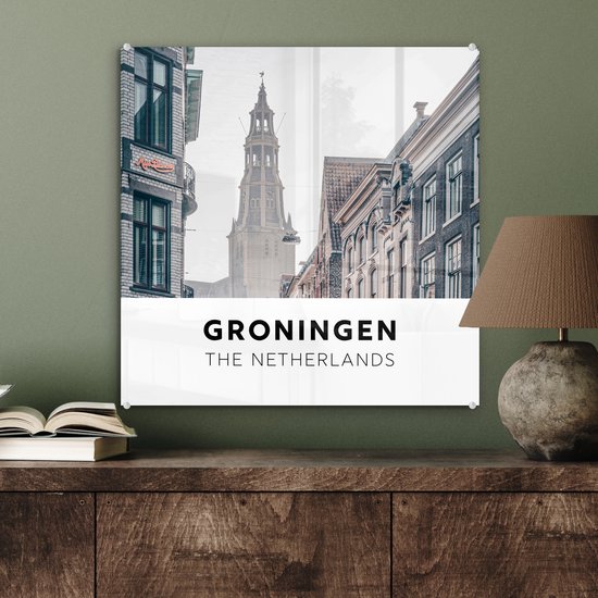 MuchoWow® Peinture sur verre 50x50 cm - Peinture sur verre acrylique - Nederland - Groningue - Tour - Photo sur verre - Peintures