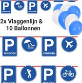 2 x Vlaggelijn Pensioen & 10 Ballonnen, Vut, Feestversiering. 100 % biologische afbreekbaar.