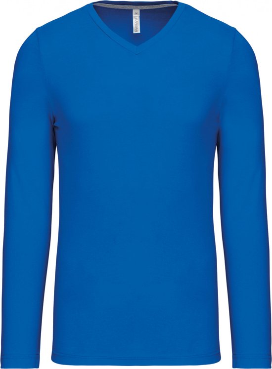 2 Pack Kariban Herenshirt met lange mouwen en V-hals Light Royal Blue - 4XL