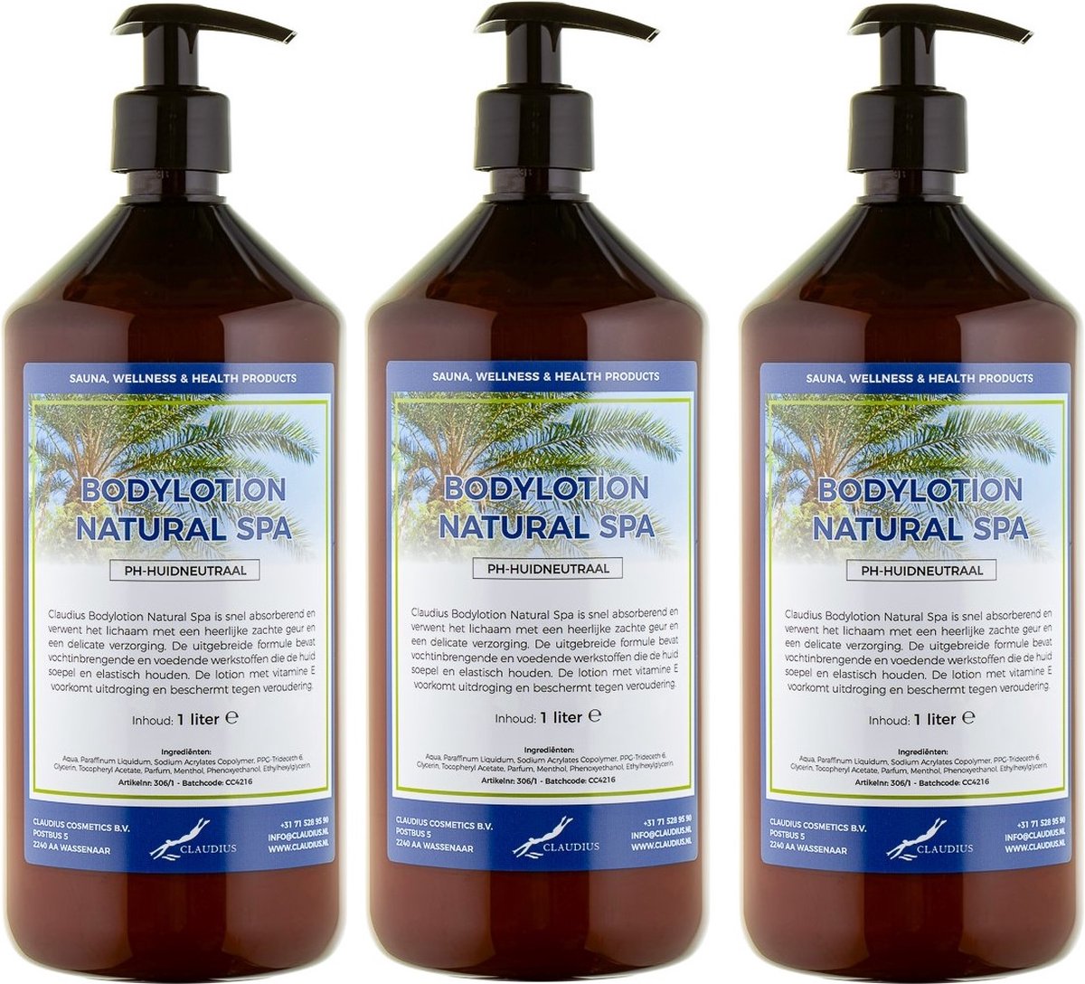 Goedkoopste Bodylotion Natural Spa 1 Liter - met gratis pomp - set van 3 stuks