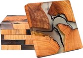 Onderzetters van hout vierkant - set van 6 - glazen onderzetters voor dranken, kopjes, bekers, glazen - design, decoratieve tafelonderzetters echt hout epoxyhars modern