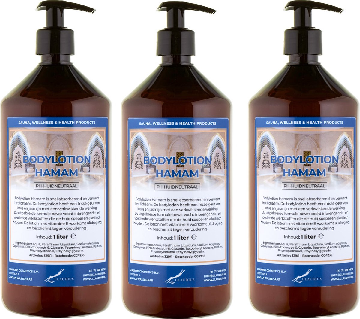 Goedkoopste Bodylotion Hamam 1 Liter - met gratis pomp - set van 3 stuks