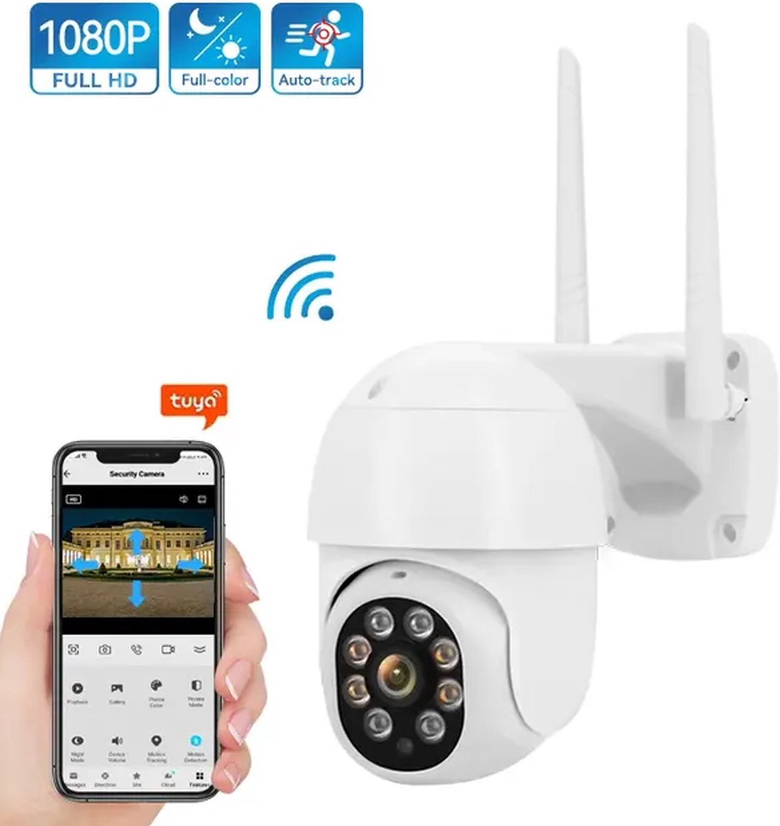 HD Beveiligingscamera, compleet incl. SD kaart. Wifi en LAN, in Tuya app. (wit)