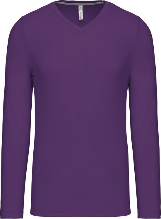Kariban Herenshirt met lange mouwen en V-hals Purple - XL