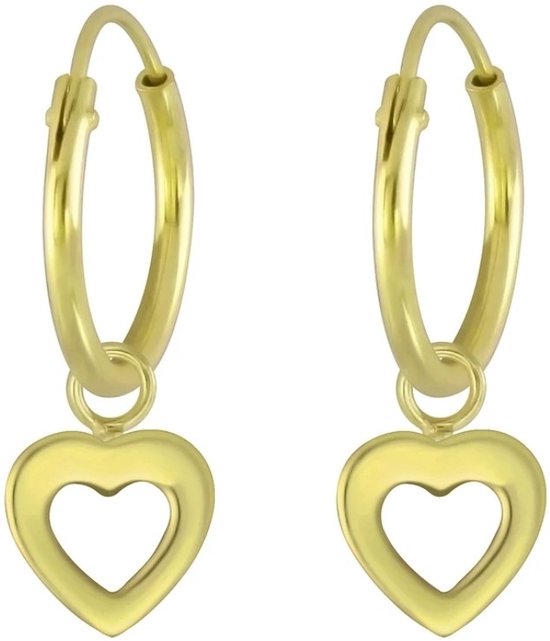 Joy|S - Zilveren hartje bedel oorbellen - oorringen - 14k goudplating