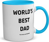 Akyol - world's best dad it's true we checked koffiemok - theemok - blauw - Papa - werelds beste vader - vader cadeautjes - vaderdag - verjaardag - geschenk - kado - vader artikelen - 350 ML inhoud