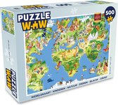 Puzzel Wereldkaart - Kinderen - Natuur - Dieren - Blauw - Groen - Legpuzzel - Puzzel 500 stukjes