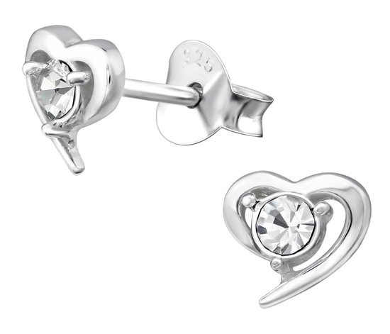Joy|S - Zilveren hartje oorbellen - 6 mm - kristal - oorknoppen