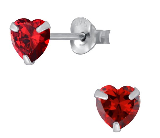 Joy|S - Zilveren hartje oorbellen - 5 mm zirkonia - rood