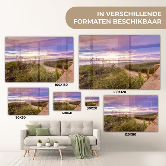 ® Glasschilderij 90x60 cm - Schilderij acrylglas - Kleurrijke hemel boven het strand in Florida - Foto op glas - Muurdecoratie woonkamer - Wanddecoratie slaapkamer - Schilderijen