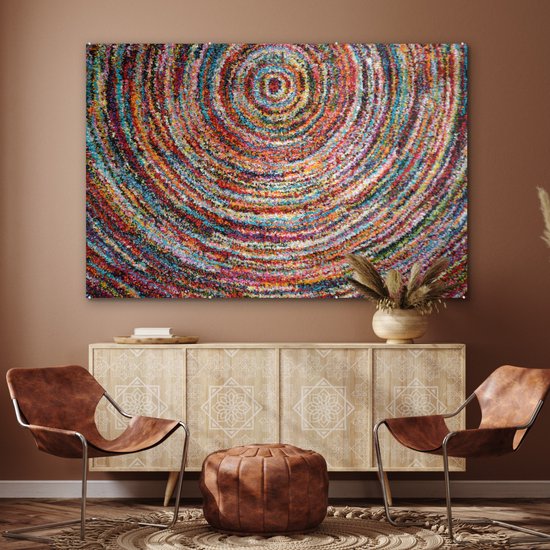 MuchoWow® Glasschilderij 150x100 cm - Schilderij acrylglas - Cirkel - Kleuren - Tapijt - Foto op glas - Schilderijen